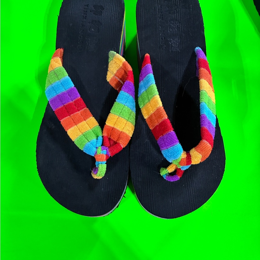 Rainbow Strap Black Flip Flops